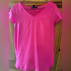 Women's Pink V-Neck Short Sleeve Top